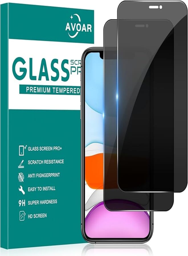 2 Pack Privacy Screen Protector for iPhone 11 / iPhone XR, Privacy Screen iPhone 11 6.1 Inch Tempered Full Screen Glass Film, Anti-Spy, Bubble Free, Case Friendly